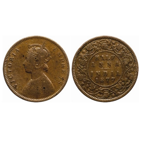 Victoria Empress, Copper, ½ Anna, 1877, Calcutta Mint, C/II. GK 821. Fine+, Scarce.