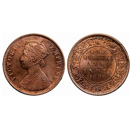 Victoria Empress, Copper, Quarter Anna, 1880, Calcutta Mint, B/II, no mint mark, 'c' incus