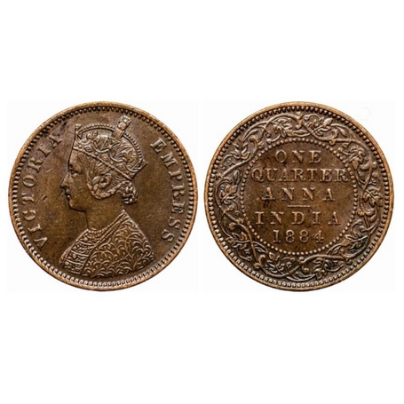 Victoria Empress, Copper, Quarter Anna, 1884, Bombay Mint, B/I, no mint mark. GK 838. Abou