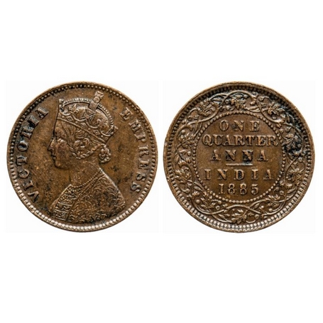 Victoria Empress, Copper, Quarter Anna, 1885, Calcutta Mint, B/II, 'C' incused, no mint ma