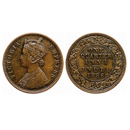 Victoria Empress, Copper, Quarter Anna, 1886, Bombay Mint, B/I, no mint mark. GK 841. Abou