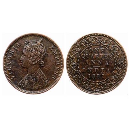Victoria Empress, Copper, Quarter Anna, 1887, Bombay Mint, B/I, no mint mark, Ghost on rev
