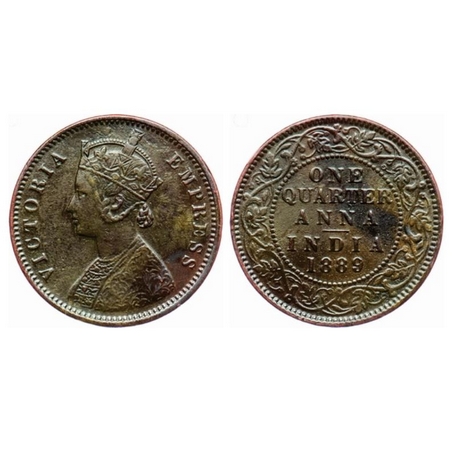 Victoria Empress, Copper, Quarter Anna, 1889, Bombay Mint, B/I, no mint mark. GK 847. Very