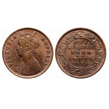 Victoria Empress, Copper, Quarter Anna, 1895, Calcutta Mint, B/II, no mint mark, Ghost on 