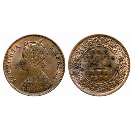 Victoria Empress, Copper, Quarter Anna, 1900, Calcutta Mint, B/II, no mint mark. GK 859. A