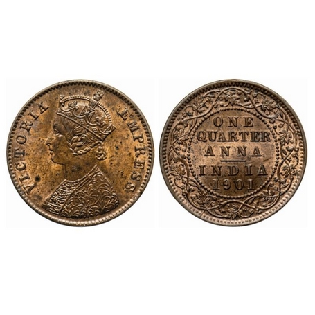 Victoria Empress, Copper, Quarter Anna, 1901, Calcutta Mint, B/II, no mint mark. GK 860. A
