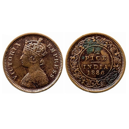 Victoria Empress, Copper, ½ Pice, 1886, Calcutta Mint, A/I, no mint mark. GK 865. Very Fin