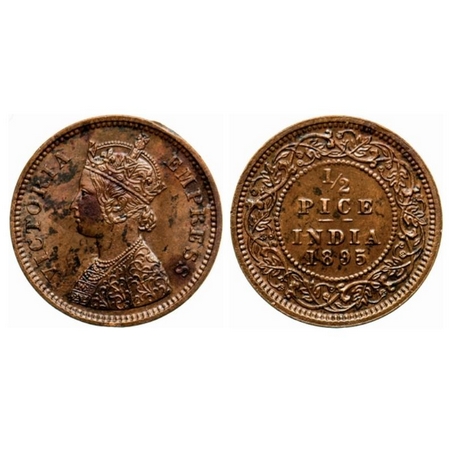 Victoria Empress, Copper, ½ Pice, 1895, Calcutta Mint, A/I, no mint mark, Ghost on reverse