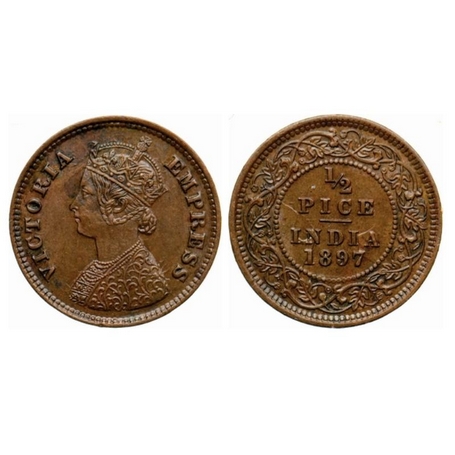 Victoria Empress, Copper, ½ Pice, 1897, Calcutta Mint, A/I, no mint mark, Ghost on obverse