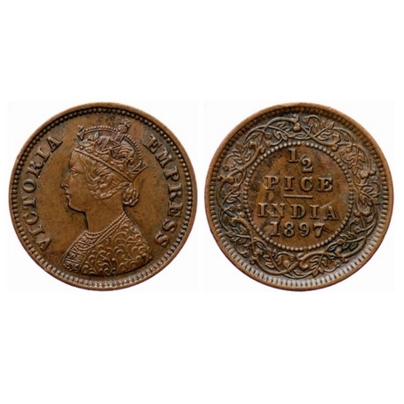 Victoria Empress, Copper, ½ Pice, 1897, Calcutta Mint, A/I, no mint mark, Ghost on reverse
