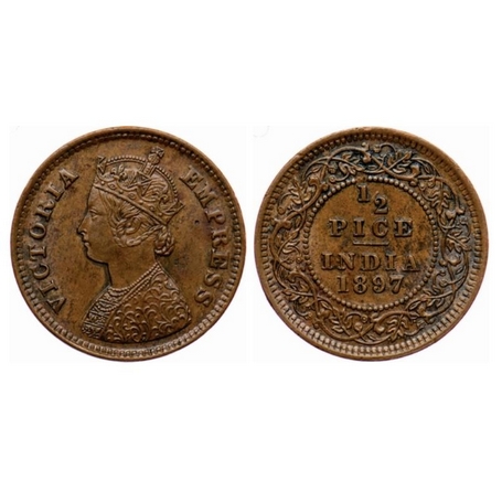 Victoria Empress, Copper, ½ Pice, 1897, Calcutta Mint, A/I, no mint mark. GK 877. Extremel