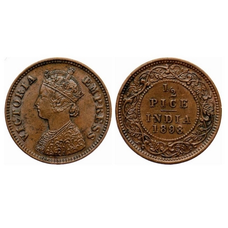 Victoria Empress, Copper, ½ Pice, 1898, Calcutta Mint, A/I, no mint mark, Ghost on reverse