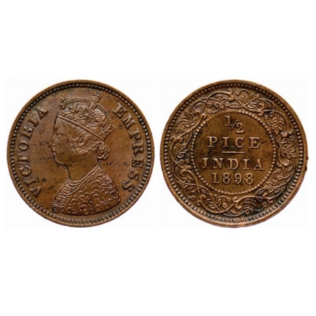 Victoria Empress, Copper, ½ Pice, 1898, Calcutta Mint, A/I, no mint mark. GK 878. Very Fin