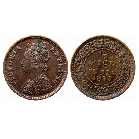 Victoria Empress, Copper, ½ Pice, 1899, Calcutta Mint, A/I, no mint mark, Ghost on reverse