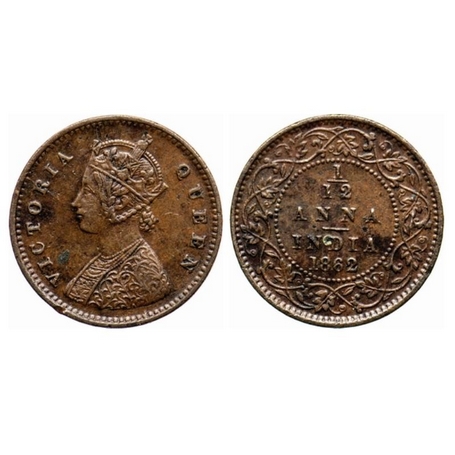 Victoria Queen, Copper, 1/12 Anna, 1862, Madras Mint, A/I. GK 405. Very Fine, Scarce.