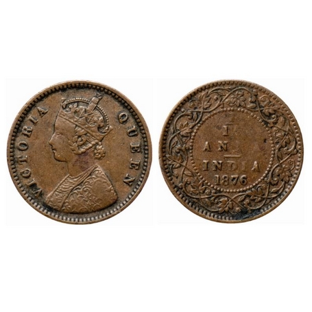 Victoria Queen, Copper, 1/12 Anna, 1876, Calcutta Mint, Obv. A, no mint mark, die filled e