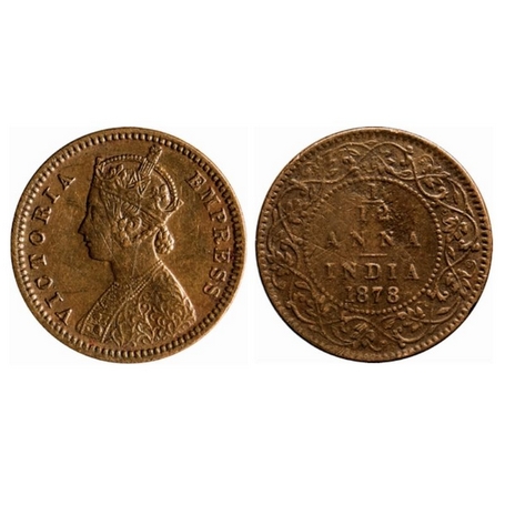 Victoria Empress, Copper, 1/12 Anna, 1878, Calcutta Mint, Obv. B, No mint mark. GK 891. Ve