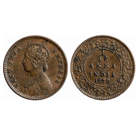 Victoria Empress, Copper, 1/12 Anna, 1878, Calcutta Mint, Obv. B, no mint mark. GK 891. Ex