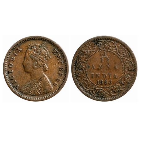 Victoria Empress, Copper, 1/12 Anna, 1883, Calcutta Mint, Obv. B, no mint mark. GK 897. Ve