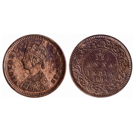 Victoria Empress, Copper, 1/12 Anna, 1884, Bombay Mint, Obv. A, no mint mark. GK 898. Abou