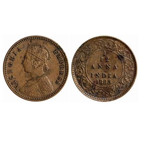 Victoria Empress, Copper, 1/12 Anna, 1885, Calcutta Mint, Obv. B, no mint mark. GK 900. Ex