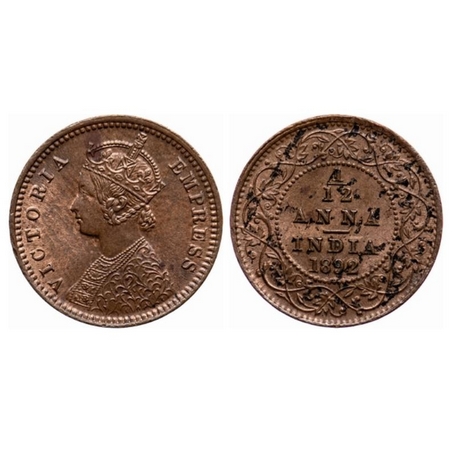 Victoria Empress, Copper, 1/12 Anna, 1892, Calcutta Mint, Obv. B, No mint mark. GK 913. Ab