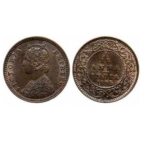 Victoria Empress, Copper, 1/12 Anna, 1893, Calcutta Mint, Obv. B, No mint mark. GK 914. Ab