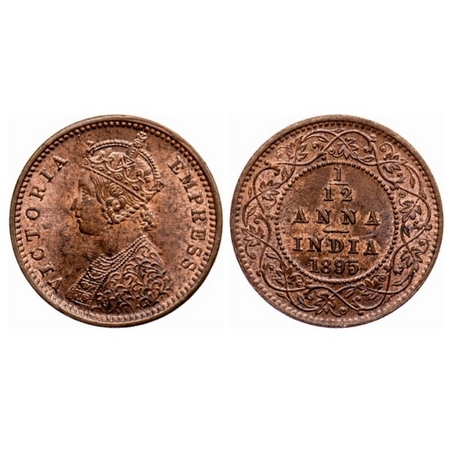 Victoria Empress, Copper, 1/12 Anna, 1895, Calcutta Mint, Obv. B, No mint mark, Ghost on R