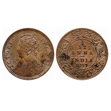 Victoria Empress, Copper, 1/12 Anna, 1897, Calcutta Mint, Obv. B, No mint mark, Broken 'P'