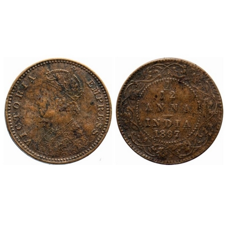 Victoria Empress, Copper, 1/12 Anna, 1897, Calcutta Mint, Obv B, No mint mark, Double lett