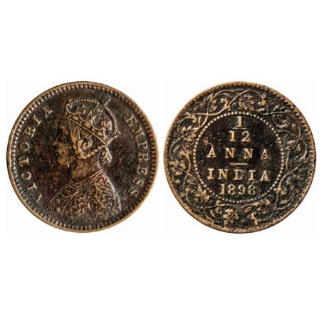 Victoria Empress, Copper, 1/12 Anna, 1898, Calcutta Mint, Obv. B, No mint mark. GK 919. Ve