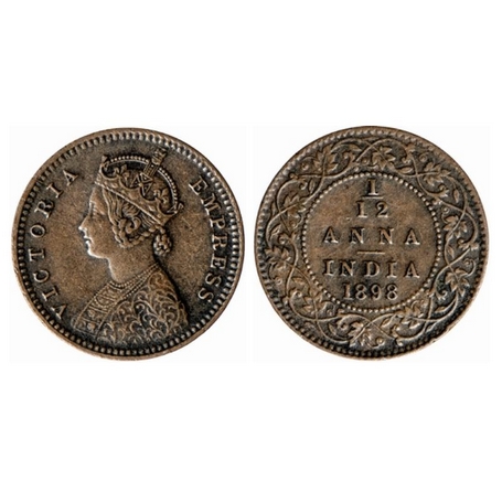 Victoria Empress, Copper, 1/12 Anna, 1898, Calcutta Mint, Obv. B, No mint mark. GK 919. Ex