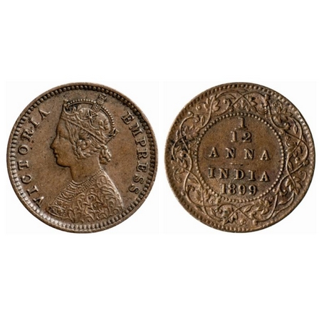 Victoria Empress, Copper, 1/12 Anna, 1899, Calcutta Mint, Obv. B, No mint mark. GK 920. Ex