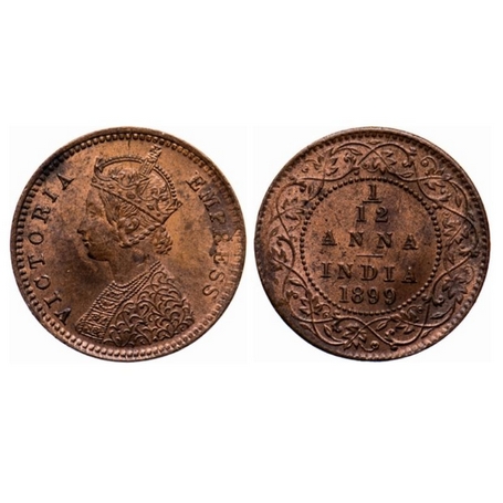 Victoria Empress, Copper, 1/12 Anna, 1899, Calcutta Mint, Obv. B, No mint mark, Multiple d