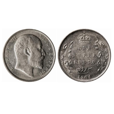 Edward VII, Silver, Rupee, 1904, Bombay Mint, 'B' incused, Dot, Bottom stroke of numeral '