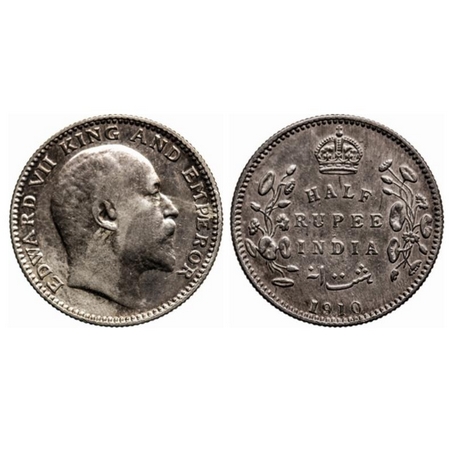 Edward VII, Silver, ½ Rupee, 1910, Bombay Mint, B incused and dot. GK 970. Very Fine+, Sca