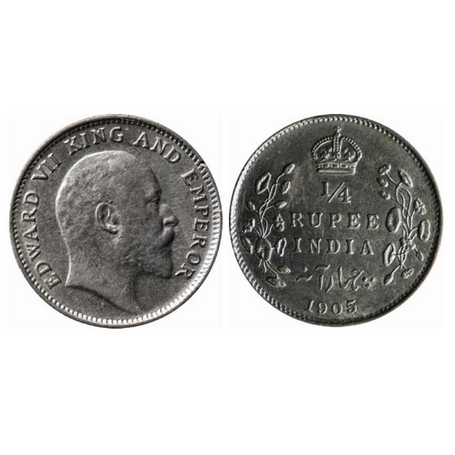 Edward VII, Silver, ¼ Rupee, 1905, Calcutta Mint, No mint martk. GK 974. About Uncirculate
