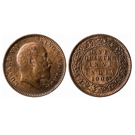Edward VII, Copper, Quarter Anna, 1905, Calcutta Mint, No mint mark, Planchet flaw on Obv,