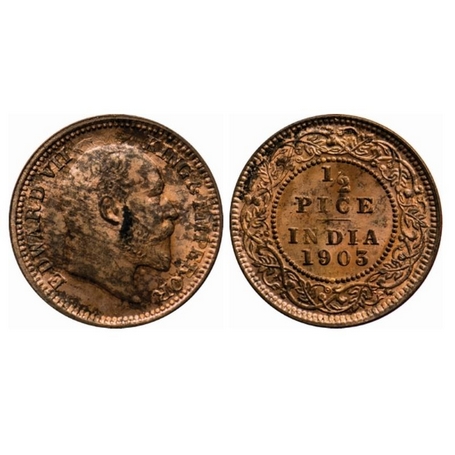Edward VII, Copper, ½ Pice, 1903, Calcutta Mint, No mint mark. GK 1003. Uncirculated Detai