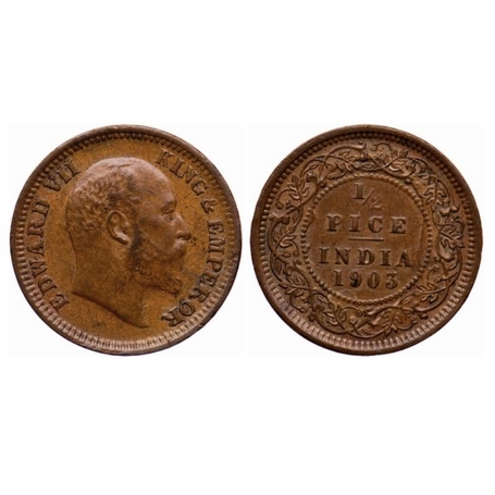 Edward VII, Copper, ½ Pice, 1903, Calcutta Mint, No mint mark, Complete Ghost on Reverse. 