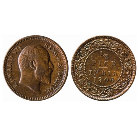 Edward VII, Copper, ½ Pice, 1906, Calcutta Mint, No mint mark. GK 1006. Extremely Fine, Ra