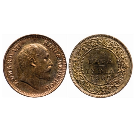 Edward VII, Bronze, ½ Pice, 1909, Calcutta Mint, No mint mark, Die crack on Obv and Rev. G