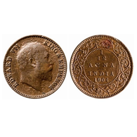 Edward VII, Copper, 1/12 Anna, 1904, Calcutta Mint, No mint mark, Ghost on Obverse and Rev