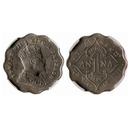 Edward VII, Copper Nickel, 1 Anna, 1909, Bombay Mint , 'B' incused below cross pattee of t