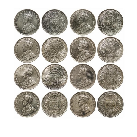 George V, Silver, Rupee (8 Coins), 1911 (Bom), 1913 (Bom), 1915 (Cal), 1918 (Bom), 1919 (B