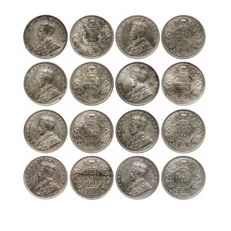 George V, Silver, Rupee (8 Coins), 1911 (Bom), 1913 (Bom), 1915 (Cal), 1918 (Bom), 1919 (C
