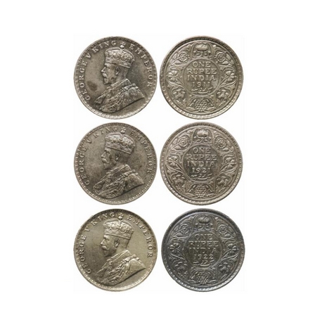 George V, Silver, Rupee (3 Coins), 1911/1921/1922, Bombay Mint. Gk 1022, 1043, 1044. Extre