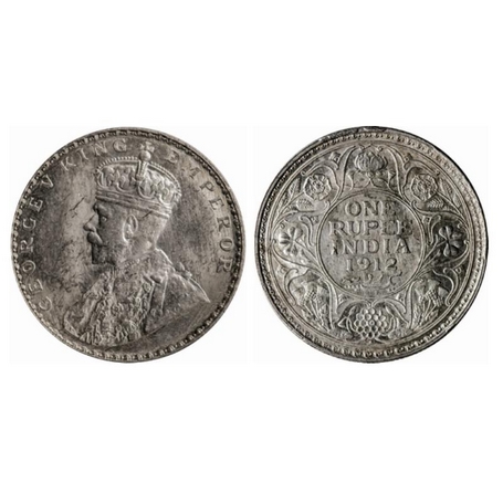 George V, Silver, Rupee, 1912, Bombay Mint, Dot, Redrawn Eelphant with long tusk. GK 1026.