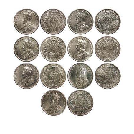 George V, Silver, Rupee (7 Coins), 1913 (Bom), 1915 (Bom), 1916 (Cal), 1917 (Bom), 1918 (C