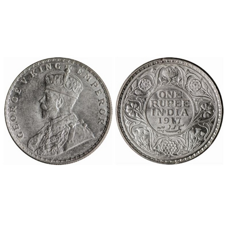 George V, Silver, Rupee, 1917, Bombay Mint, Ghost on Reverse. GK 1036. Nicks on the revers